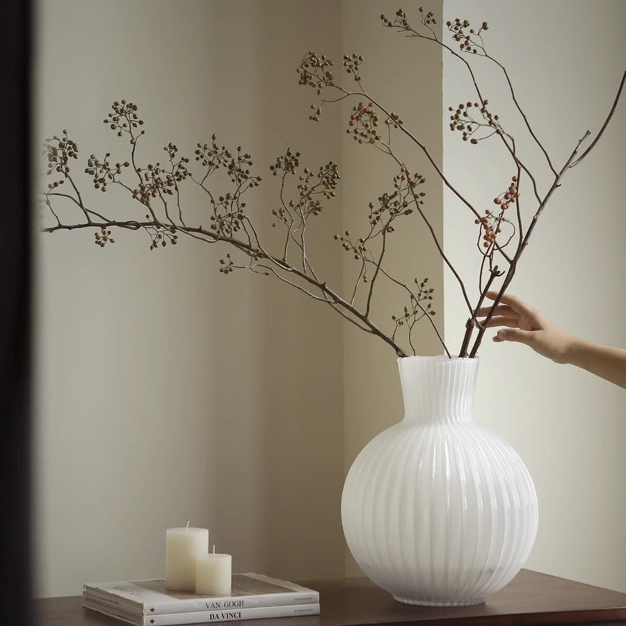 ShonD™ Nordic Flow-Patterned Glass Vase – Minimalist White Elegance for Roses & Table Decor