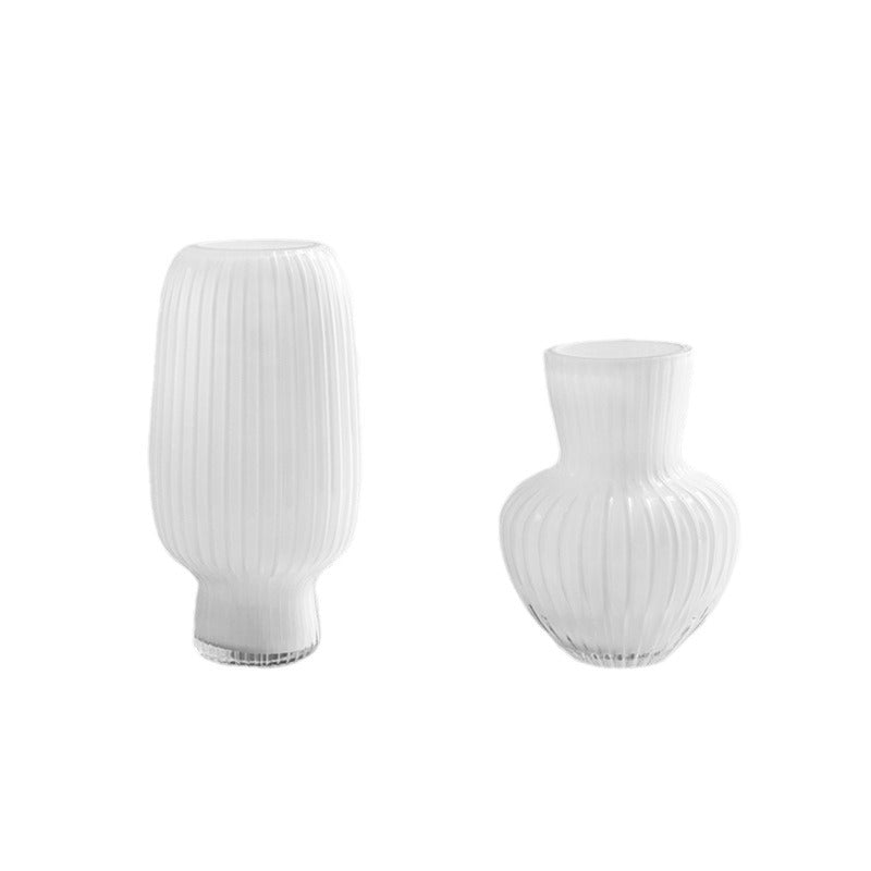ShonD™ Nordic Flow-Patterned Glass Vase – Minimalist White Elegance for Roses & Table Decor