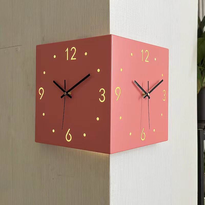 SHOND™ Minimalist Corner Wall Clock | Double-Sided with Smart Sensor Light