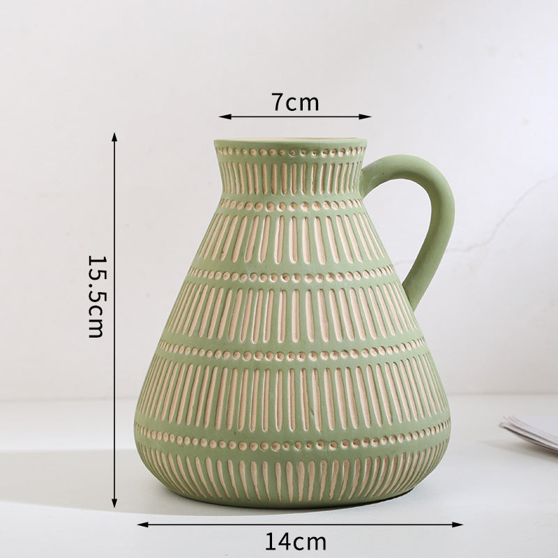 SHOND™ Mary Ceramic Vase Collection | Nordic Boho Hand-Painted Decor with Ear Handles – Small & Large Sizes