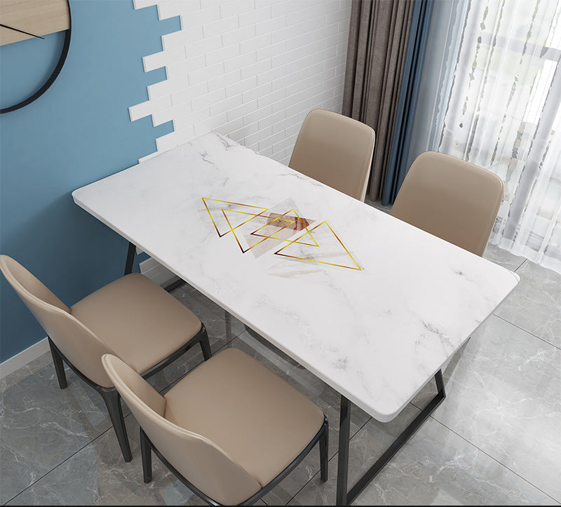 Wide white decal sheet covering dining table
