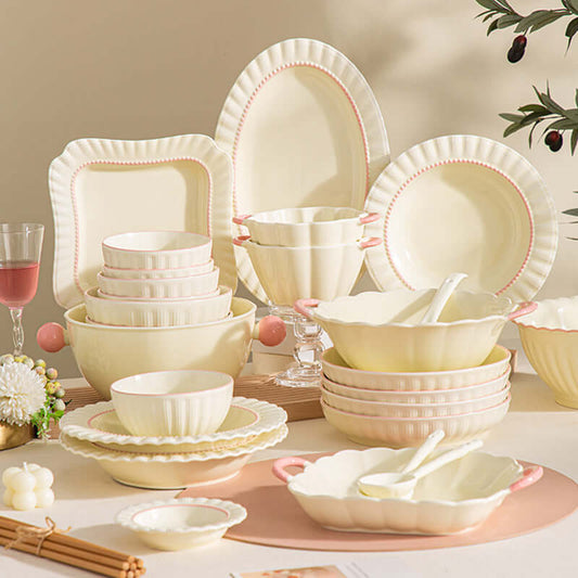 ShonD™ Cream Ceramic Dining Collection – Handcrafted Minimalist Plates, Bowls & Serveware