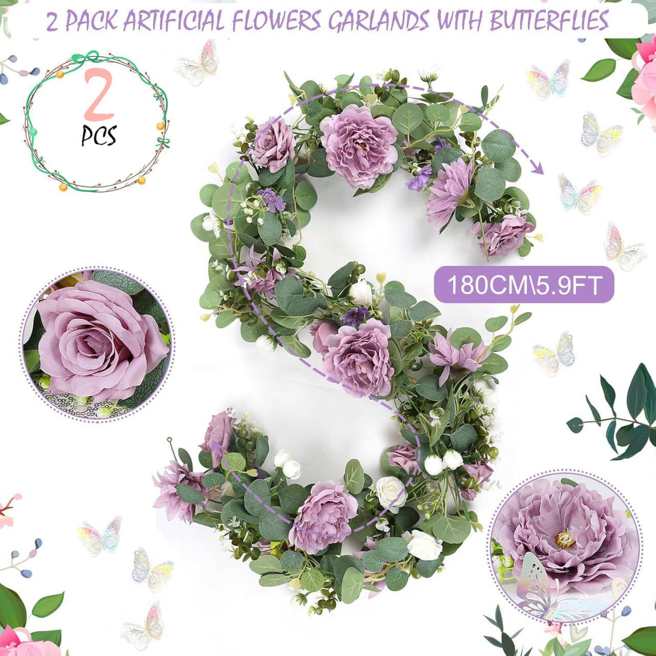 Elegant Artificial Rose Vine – 2.3m Silk Floral Garland for Home & Event Decor