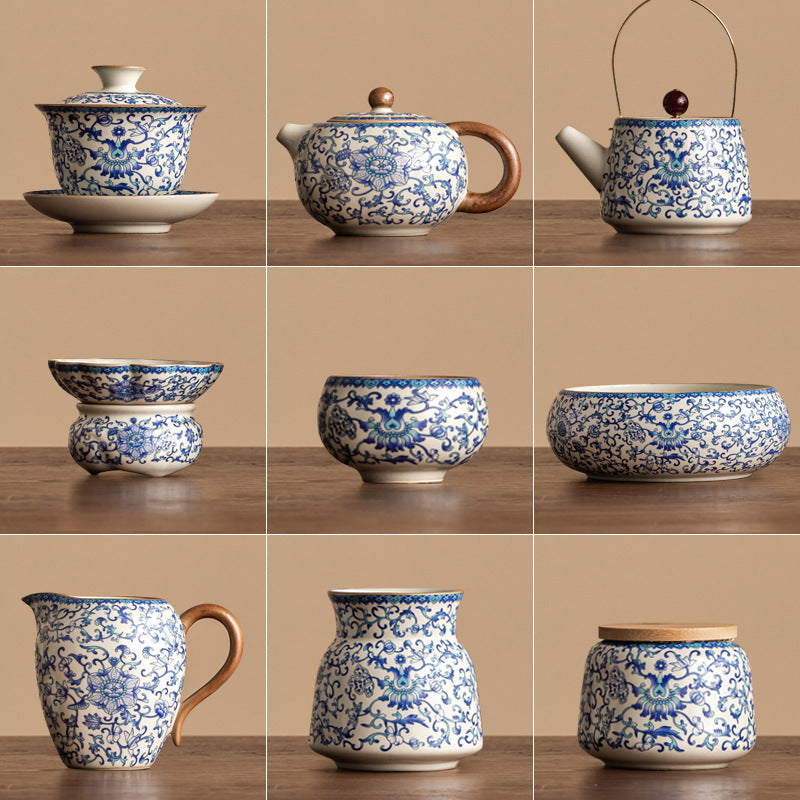 SHOND™ Ru Kiln blue & white lotus teaware collection – teapot, cups
