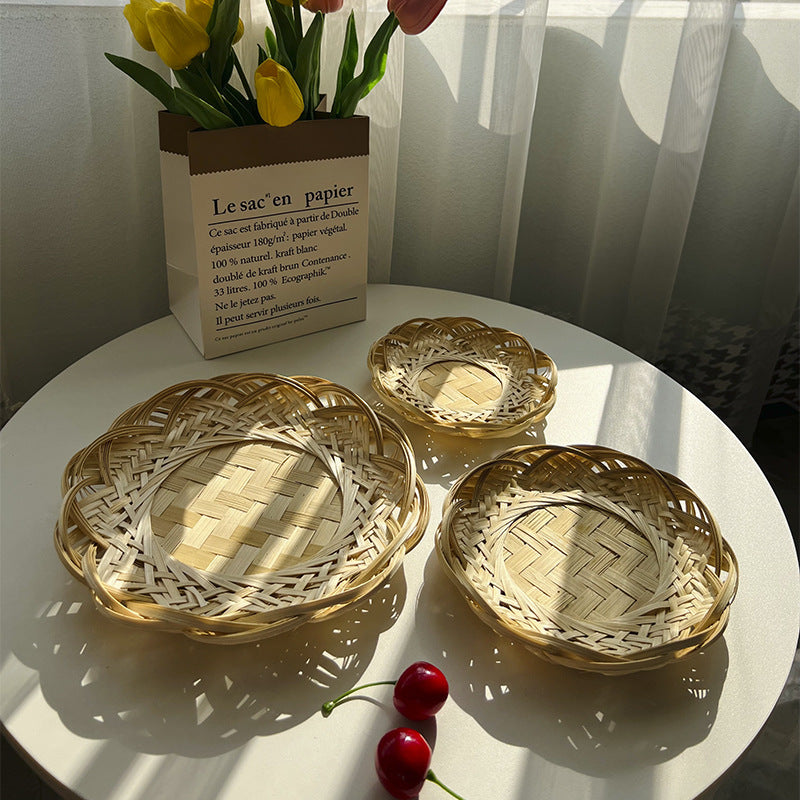 ShonD™ Handmade Bamboo Lace Storage Basket – Elegant Tabletop Organizer for Snacks, Fruits & Decor