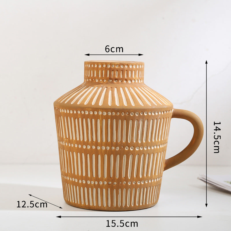 SHOND™ Mary Ceramic Vase Collection | Nordic Boho Hand-Painted Decor with Ear Handles – Small & Large Sizes