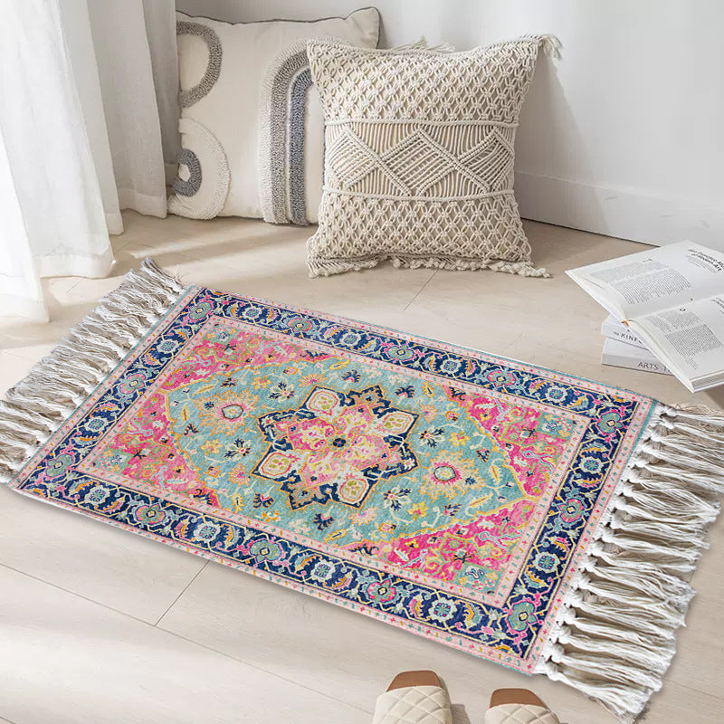 Neutral Persian rug with subtle beige and blue tones
