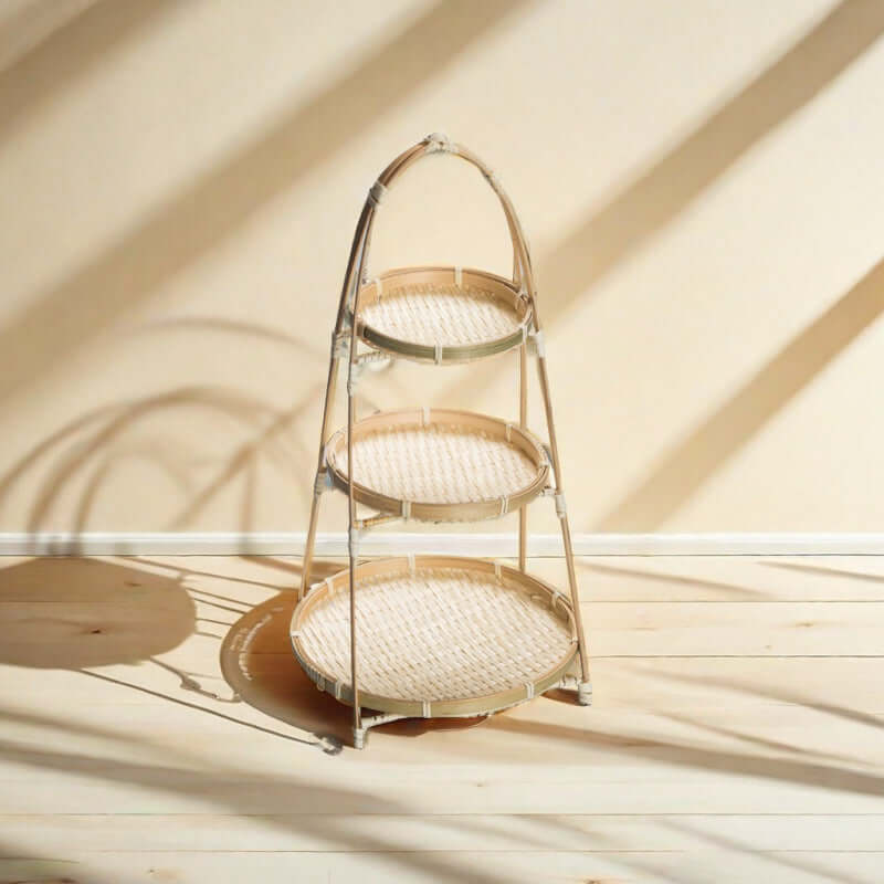 ShonD™ Handmade Bamboo Tiered Tray – Multi-Layer Woven Tabletop Storage & Display Basket