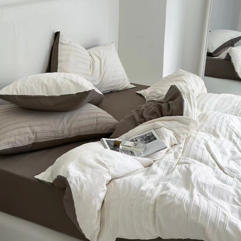 Bedroom styled with ZenNest™ Macchiato set + wood accents
