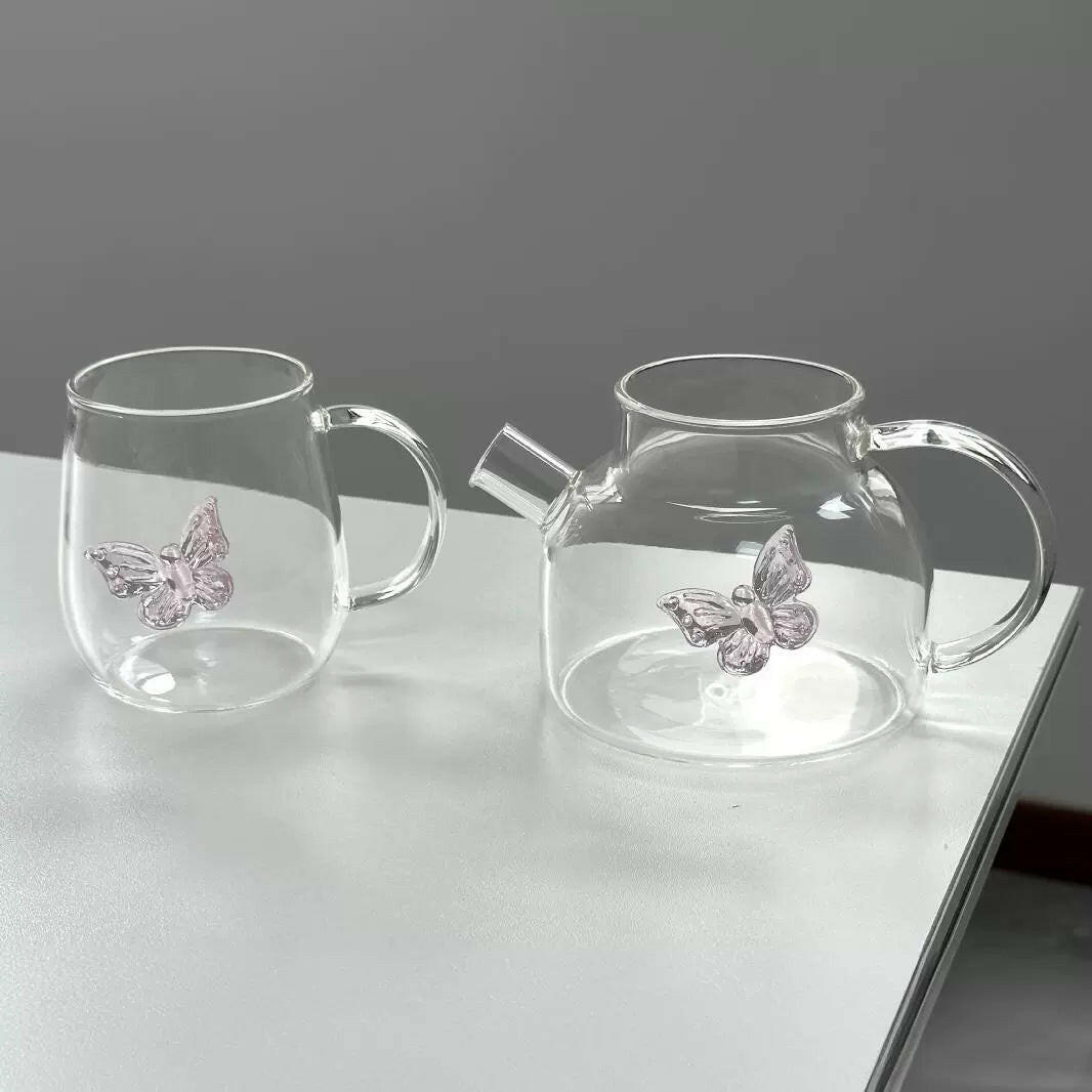 SHOND™ butterfly glass teaware set – minimalist transparent style
