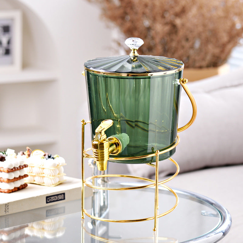 SHOND™ luxe glass beverage dispenser with iron frame and lid

