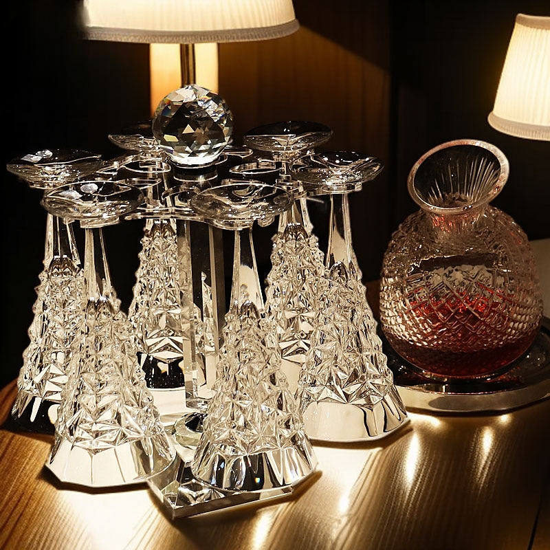 SHOND™ Czech crystal champagne glass set with aerator and display stand
