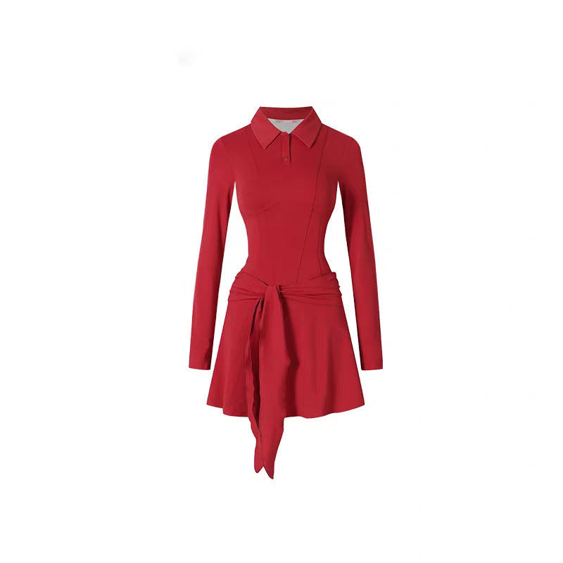 Red dress with a collar on a white background
