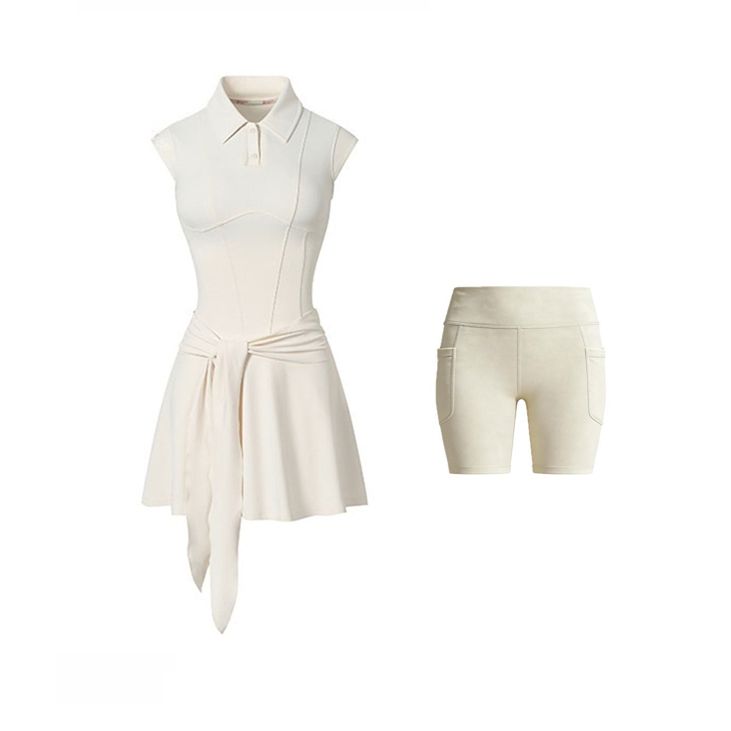 White sleeveless top and shorts set on a white background