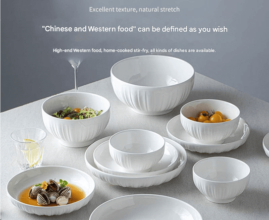 ShonD™ Jingdezhen Pure White Ceramic Tableware – Minimalist Luxury Dish & Bowl Collection