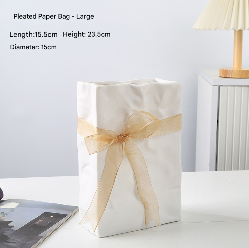 SHOND™ Crinkled Ceramic Vases | Paper Bag-Inspired Sculptural Decor for Modern Interiors