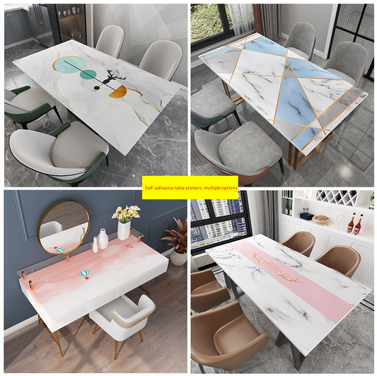 SHOND™ self-adhesive tabletop stickers applied to a wooden table
