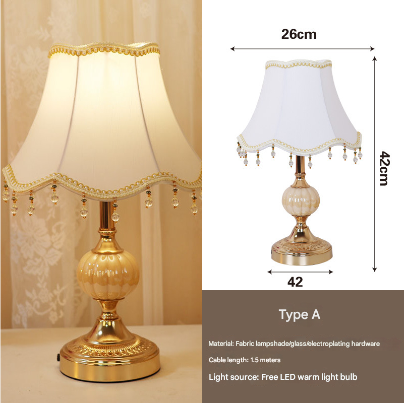 ShonD™ Retro Fabric Table Lamp – Vintage Bedside Light (Section A–D, Touch/Dimming Switch)