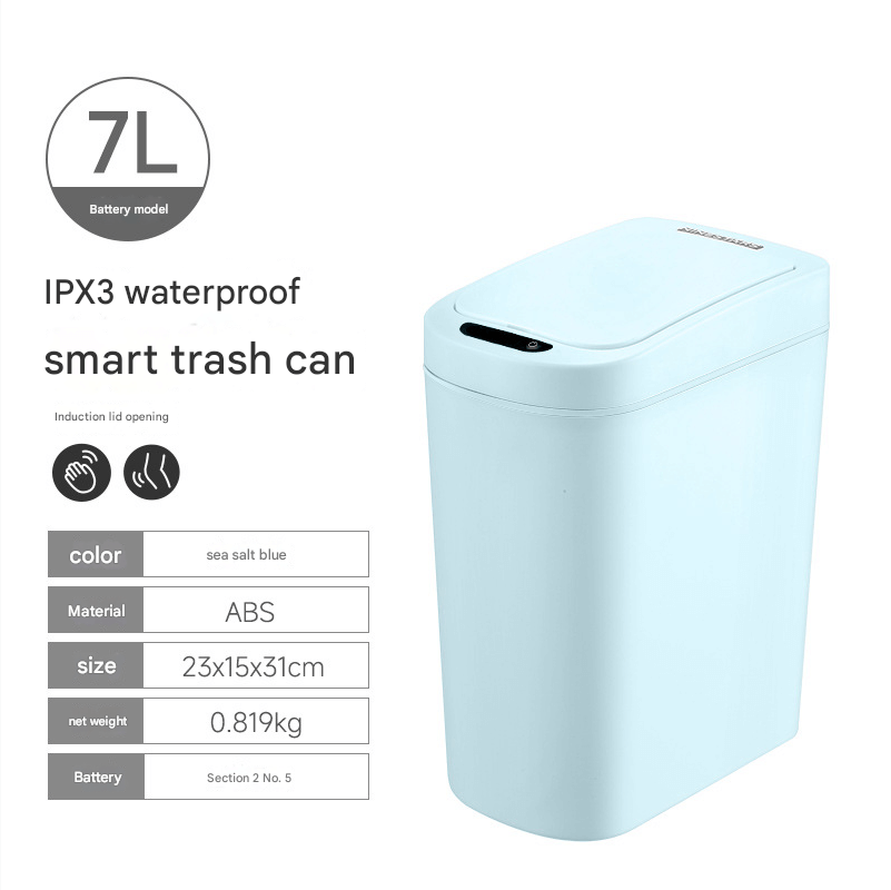 ShonD Smart Sensor Trash Can in Sea Salt Blue – Compact, Motion-Activated Trash Bin for Modern Living Spaces