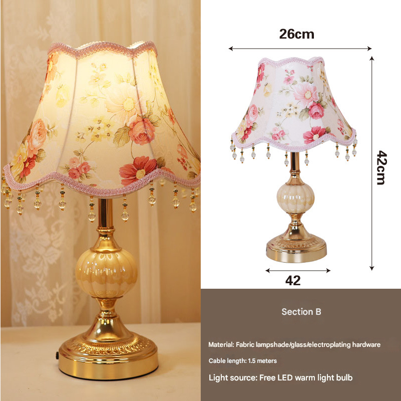 ShonD™ Retro Fabric Table Lamp – Vintage Bedside Light (Section A–D, Touch/Dimming Switch)