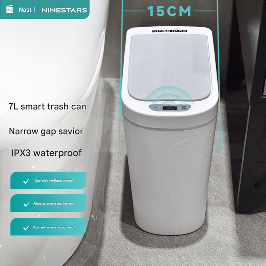 ShonD Smart Sensor Trash Can in Polar White – Touchless, Waterproof Bin for Bathroom or Bedroom