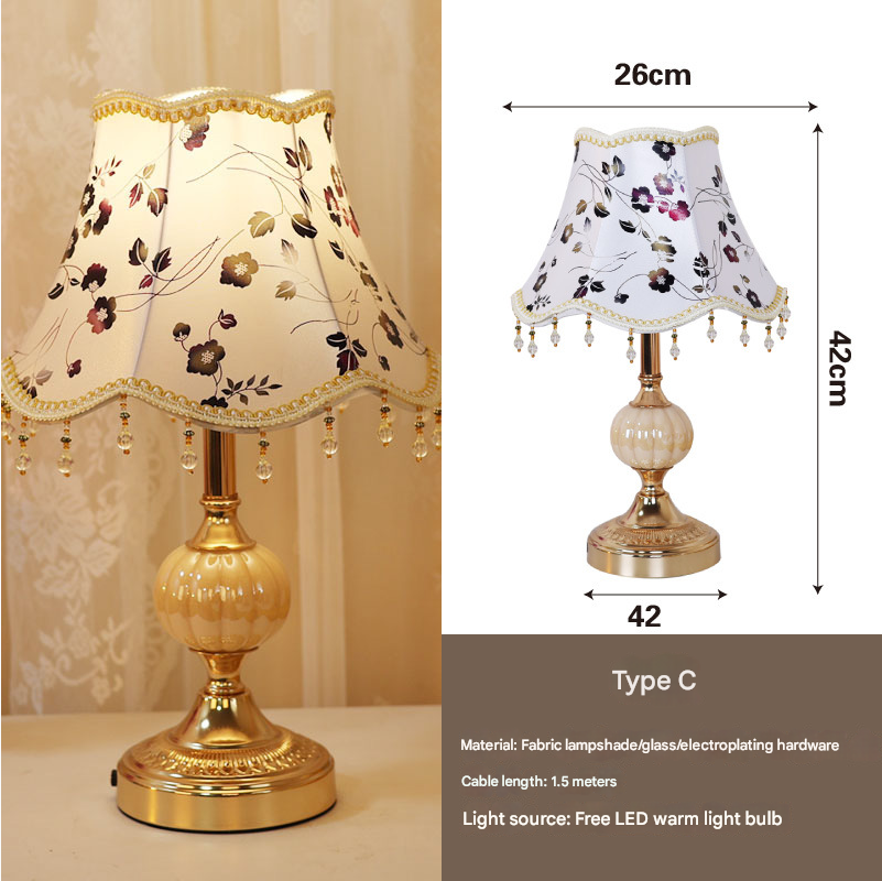 ShonD™ Retro Fabric Table Lamp – Vintage Bedside Light (Section A–D, Touch/Dimming Switch)