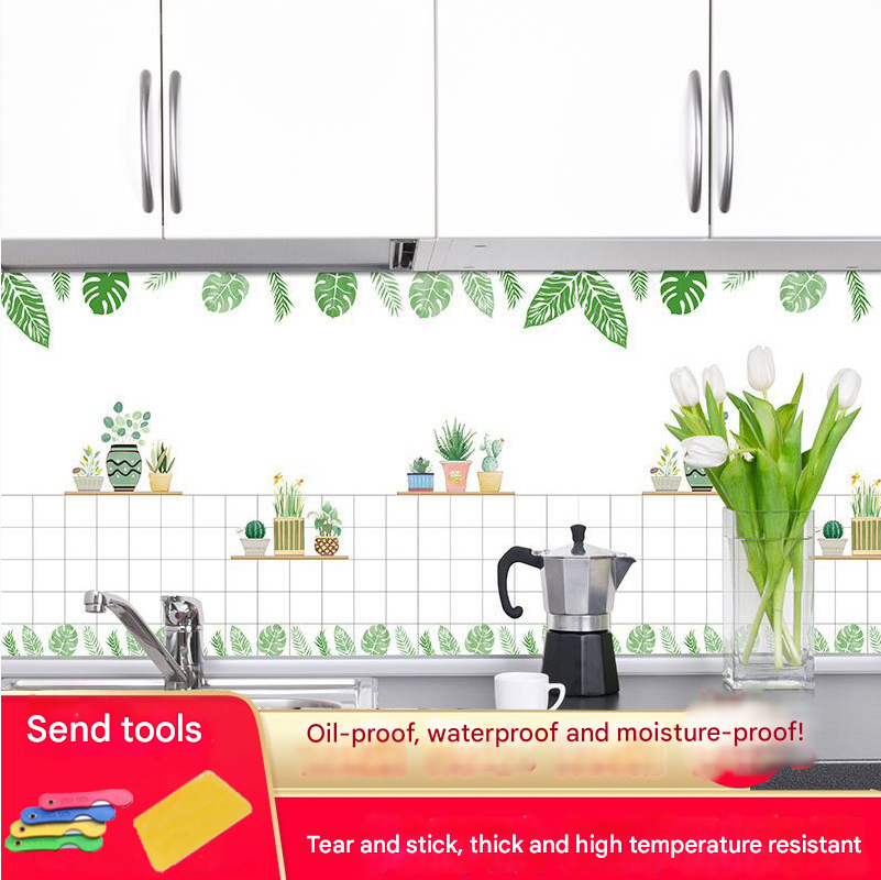 Botanical potted plant adhesive sticker for kitchen wall
