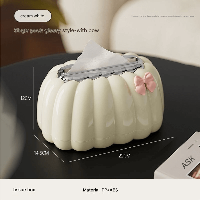 ShonD™ Minimalist Pumpkin Tissue Box – Soft Flocking Storage for Living Room & Office (Cream Colors)
